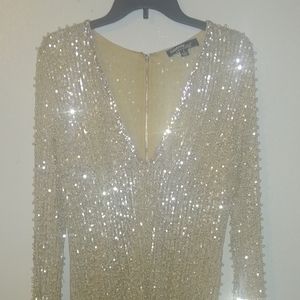 Exquisite Champagne Pearl Dress Size Large with stretch material